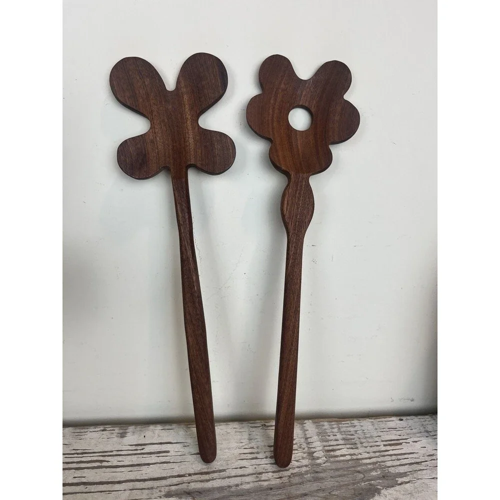 Floral Wooden Beechwood Salad Tongs By Areware 14” x 4” By Selena Liu Boho Decor